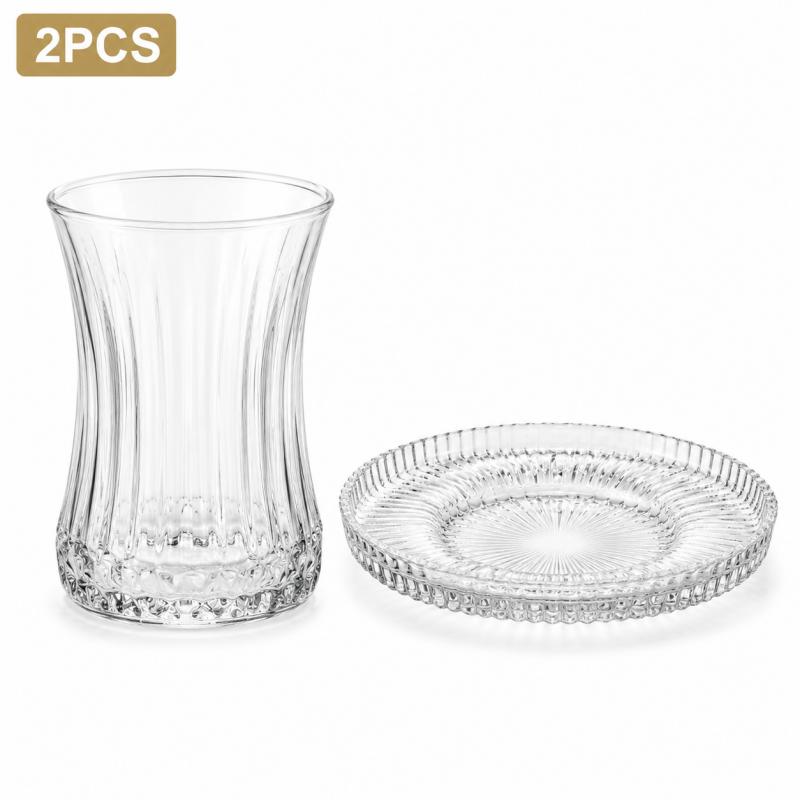 Espresso Shot Glass - 2-Piece Vintage Vertical Striped Glass Cup